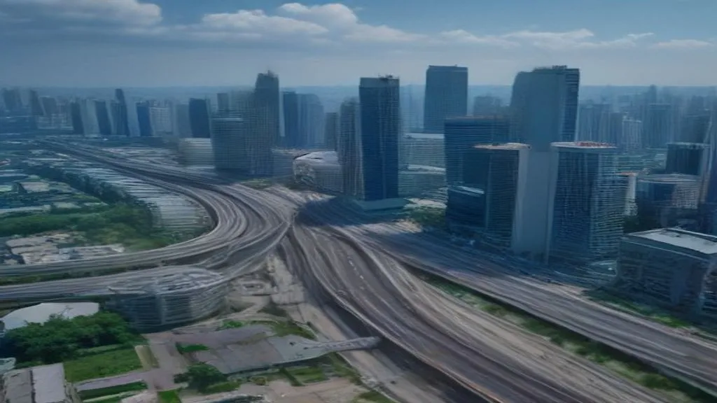 sewa mobil tanah abang lepas kunci - Aerial view of Jakarta city highway with modern cars, urban