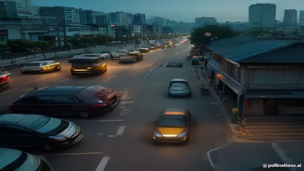 sewa mobil kebayoran lama - Photorealistic scene of a busy Jakarta street in Kebayoran L